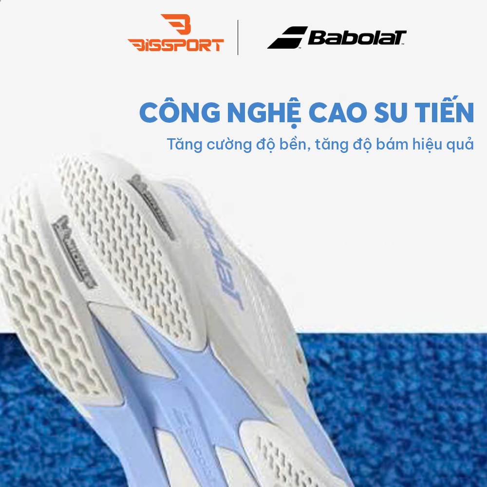 Giày Pickleball/Tennis BABOLAT JET MACH 4 ALL COURT WOMEN Trắng Xanh Chính Hãng - Đế Siêu Bám - Chắc Chân - Linh Hoạt